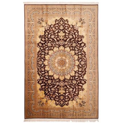 Luxurious 6m Silk Hand-Knotted Modern Gallery Rug from Qom