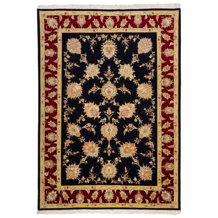 Luxurious Tabriz Wool Rug - Hand-Knotted Navy Beauty