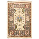 Luxurious Two-Meter Hand-Knotted Kashmar Wool Rug in Cream