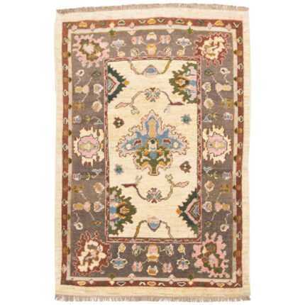Luxurious Two-Meter Hand-Knotted Kashmar Wool Rug in Cream