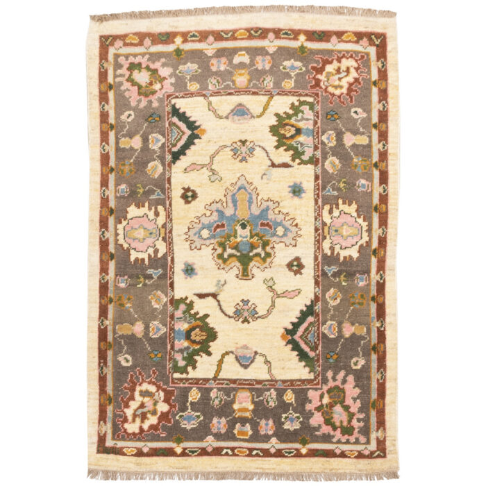 Luxurious Two-Meter Hand-Knotted Kashmar Wool Rug in Cream