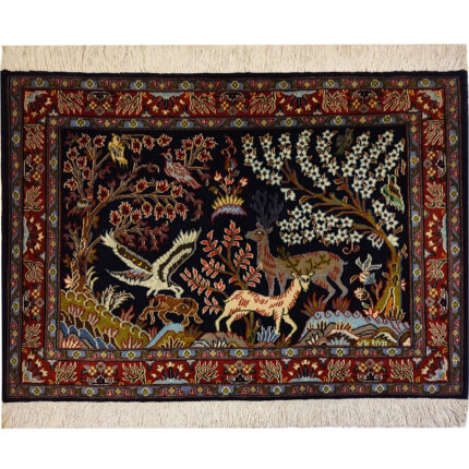 Luxurious One-Meter Hand-Knotted Shekargah Rug in Navy