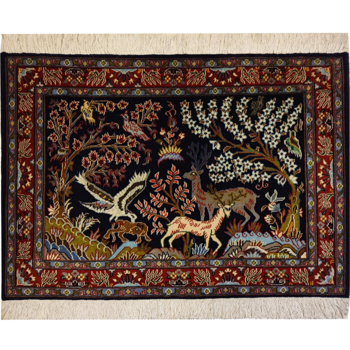 Luxurious One-Meter Hand-Knotted Shekargah Rug in Navy