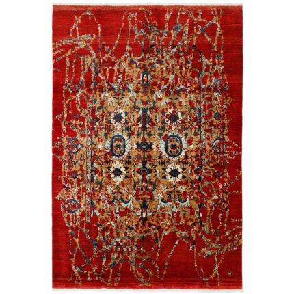 Luxurious Tabriz Silk & Fleece Hand-Knotted Rug | Modern Map Design