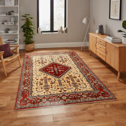 Luxurious 6m Hand-Knotted Qashqai Wool Rug in Cream - Fars Origin