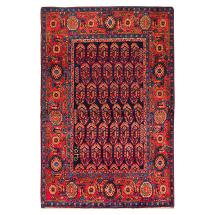 Luxurious Three-Meter Hand-Knotted Borujerd Wool Rug in Navy