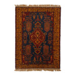 Luxurious Turkmen Silk Flower Hand-Knotted Rug | Navy Wool & Silk