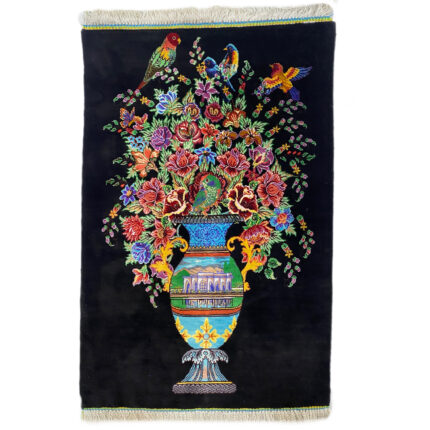 Luxurious Qom Silk Hand-Knotted Rug - Exquisite Half-Meter Size