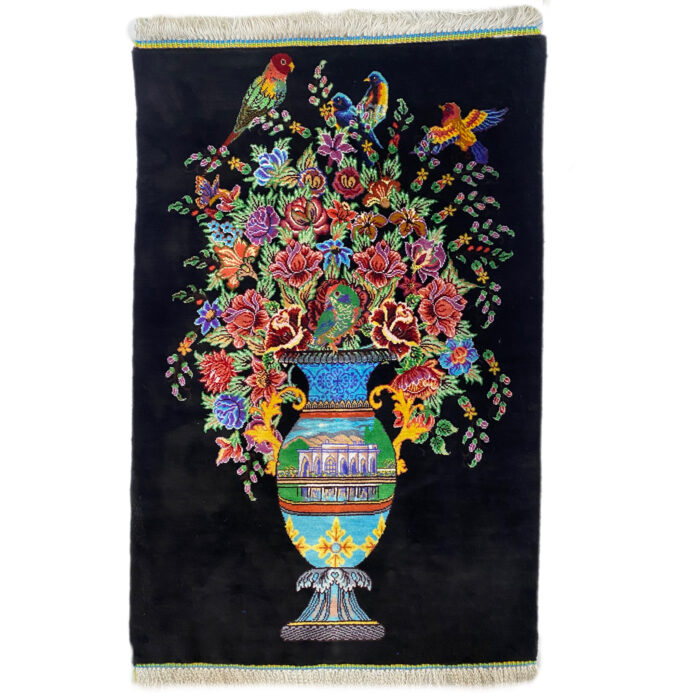 Luxurious Qom Silk Hand-Knotted Rug - Exquisite Half-Meter Size