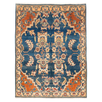 Luxurious Five-Meter Hand-Knotted Wool Rug in Blue from Sabzevar