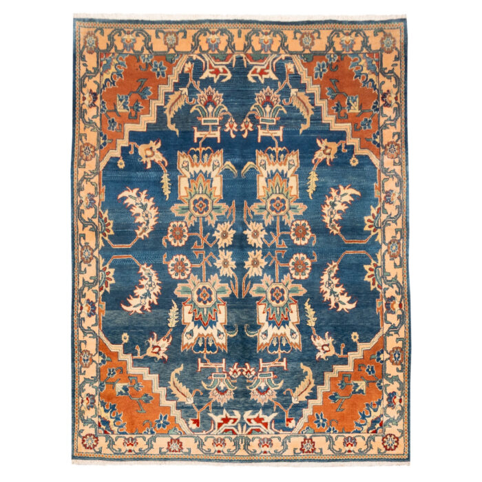 Luxurious Five-Meter Hand-Knotted Wool Rug in Blue from Sabzevar