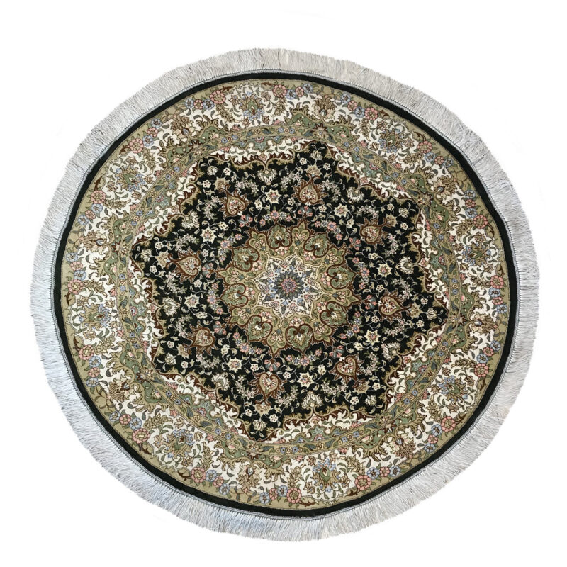 Luxurious One-Meter Silk Taranji Hand-Knotted Rug from Qom