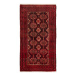 Luxurious Two Meter Hand-Knotted Baloch Wool Rug in Navy