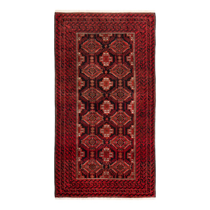 Luxurious Two Meter Hand-Knotted Baloch Wool Rug in Navy