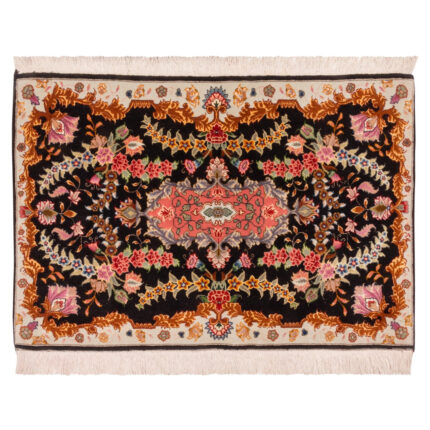 Luxurious Tabriz Wool Silk Hand-Knotted Rug - Black 89x60x1 cm
