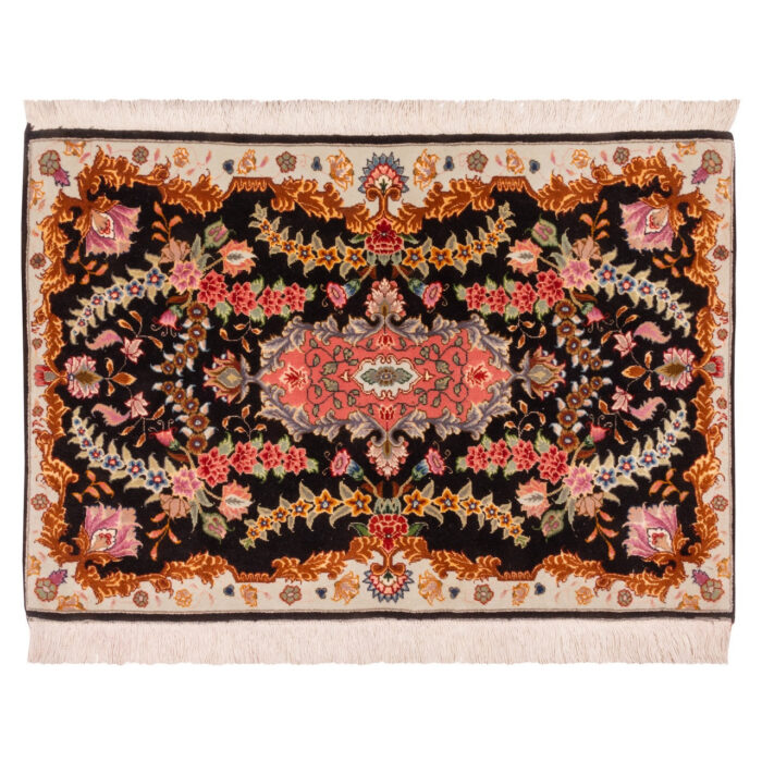 Luxurious Tabriz Wool Silk Hand-Knotted Rug - Black 89x60x1 cm