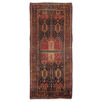 Luxurious Four-Meter Hand-Knotted Kurdish Wool Rug in Navy