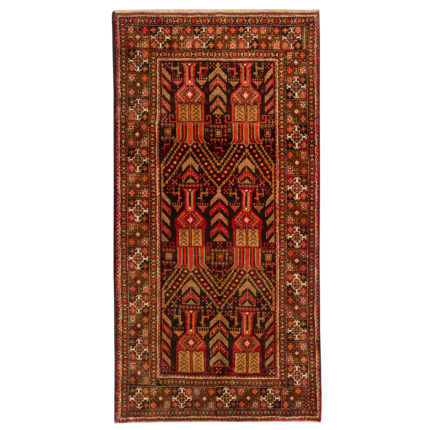 Luxurious 2.50m Hand-Knotted Baloch Map Rug in Natural Wool