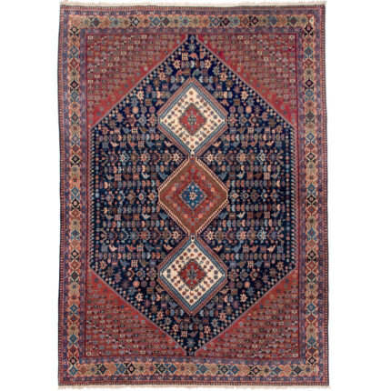 Luxurious Six-Meter Hand-Knotted Isfahan Rug in Navy