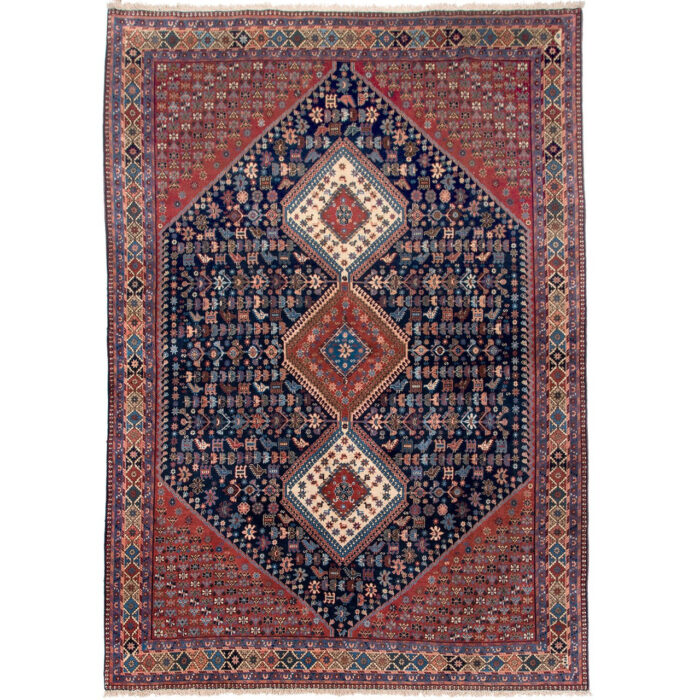 Luxurious Six-Meter Hand-Knotted Isfahan Rug in Navy