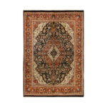 Luxurious 6m Hand-Knotted Khorasan Design Wool Rug in Navy