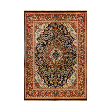 Luxurious 6m Hand-Knotted Khorasan Design Wool Rug in Navy