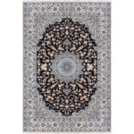 Luxurious Hand-Knotted Nain Silk Rug - 4.25m2 Navy Beauty