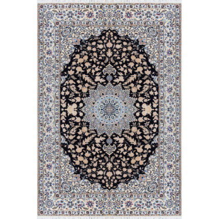 Luxurious Hand-Knotted Nain Silk Rug - 4.25m2 Navy Beauty
