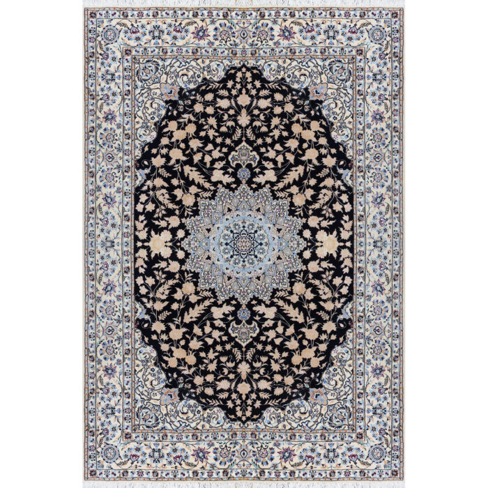 Luxurious Hand-Knotted Nain Silk Rug - 4.25m2 Navy Beauty