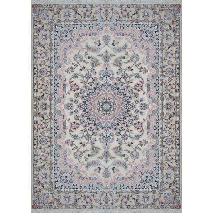 Luxurious Hand-Knotted Nain Rug - 3.72m2 Cream Wool/Silk