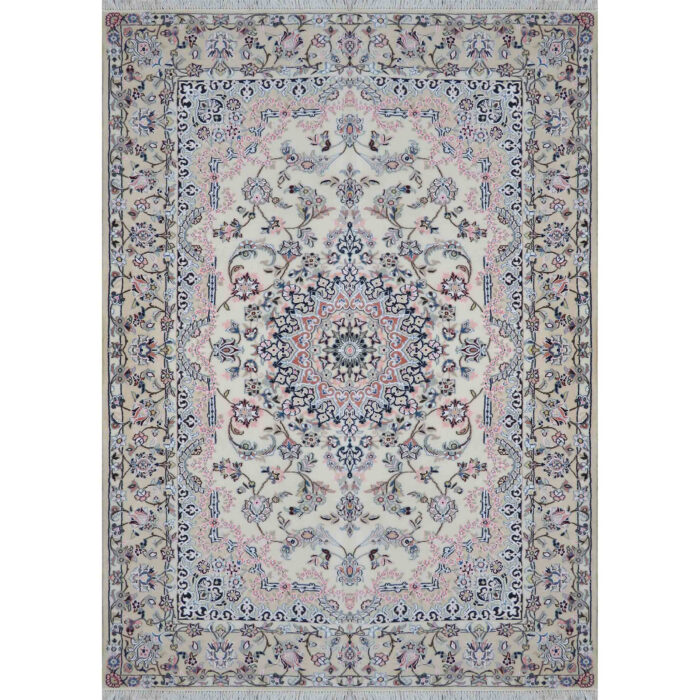 Luxurious Hand-Knotted Nain Rug - 3.72m2 Cream Wool/Silk