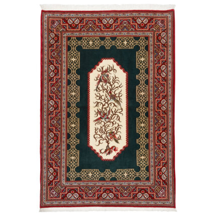 Luxurious Qom Persian Hand-Knotted Rug - Green Fleece 1.61m2