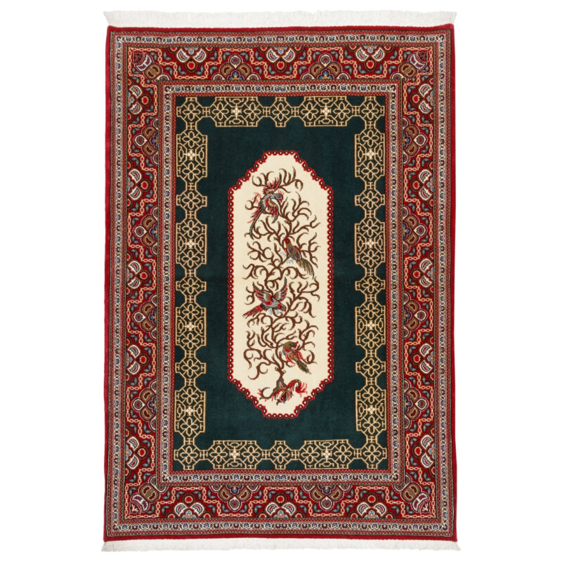 Luxurious Qom Persian Hand-Knotted Rug - Green Fleece 1.61m2