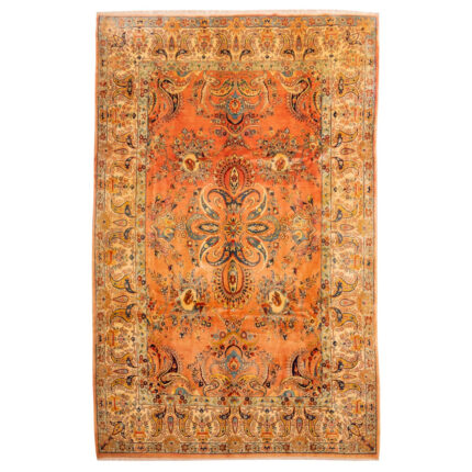 Luxurious Hand-Knotted Persian Wool Rug in Peach - 380x254 cm