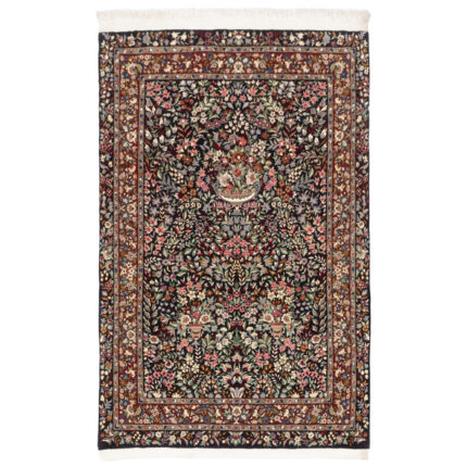 Luxurious Qom Persian Silk Hand-Knotted Rug - Navy 1.56m2