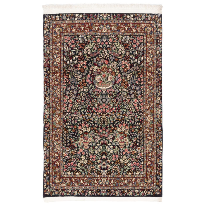 Luxurious Qom Persian Silk Hand-Knotted Rug - Navy 1.56m2