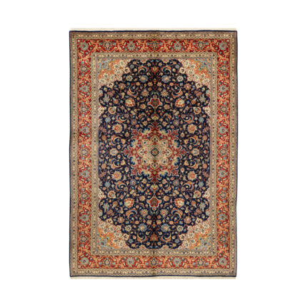 Luxurious Five and a Half Meter Zabul Hand-Knotted Rug in Navy