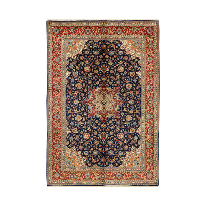 Luxurious Five and a Half Meter Zabul Hand-Knotted Rug in Navy