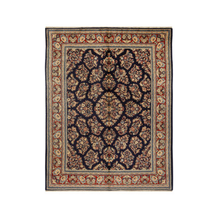 Luxurious Six-Meter Sarouk Hand-Knotted Wool Rug in Navy