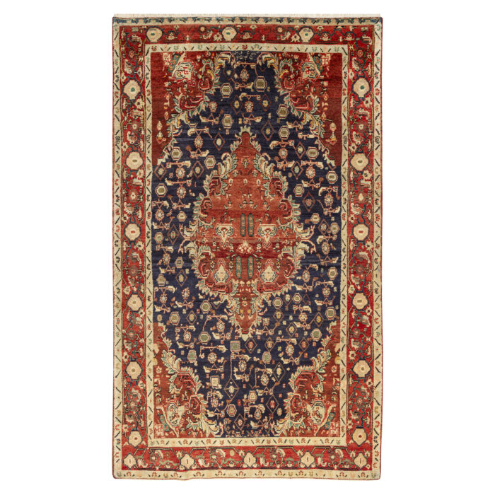 Luxurious Kermanshah Hand-Knotted Navy Wool Rug - 4m
