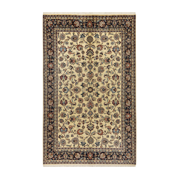 Luxurious Six-Meter Hand-Knotted Khorasan Rug in Cream
