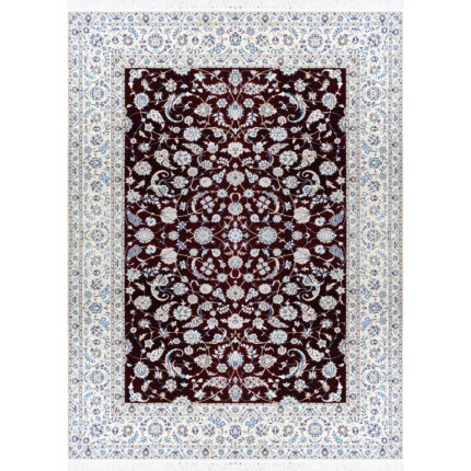 Exquisite Nine-meter Hand-Knotted Nain Silk Fleece Rug in Crimson