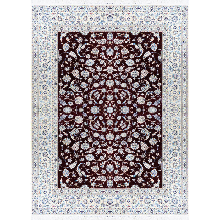 Exquisite Nine-meter Hand-Knotted Nain Silk Fleece Rug in Crimson