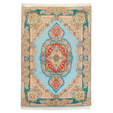 Luxurious Tabriz Wool Rug - Hand-Knotted 3m Blue Beauty