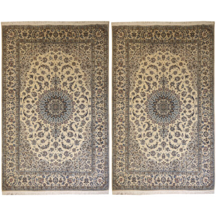 Luxurious Six-Meter Hand-Knotted Nain Solar Rug - Silk & Fleece