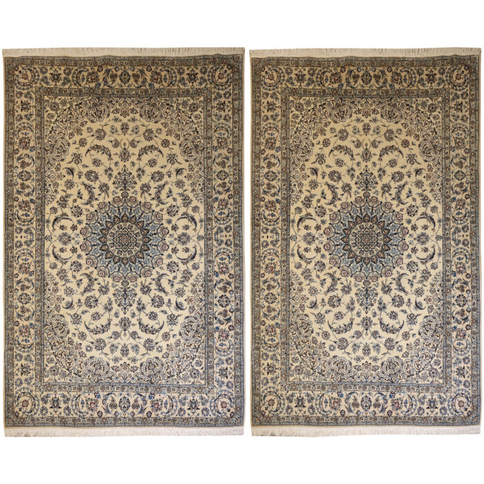 Luxurious Six-Meter Hand-Knotted Nain Solar Rug - Silk & Fleece