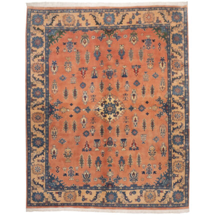 Luxurious Five-meter Hand-Knotted Wool Rug in Peach from Sabzevar