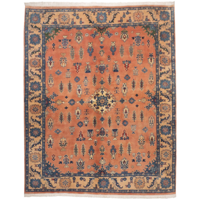 Luxurious Five-meter Hand-Knotted Wool Rug in Peach from Sabzevar