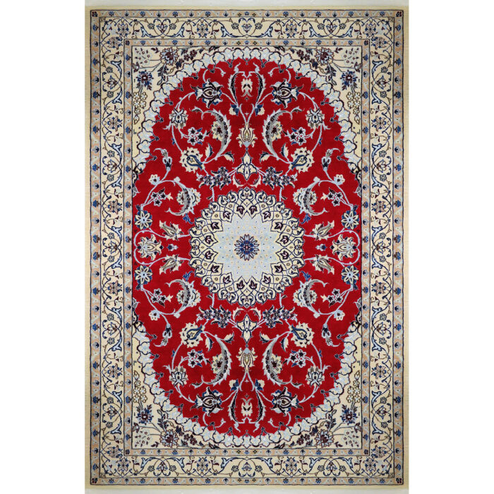 Luxurious Three-Meter Hand-Knotted Silk and Fleece Rug from Nain