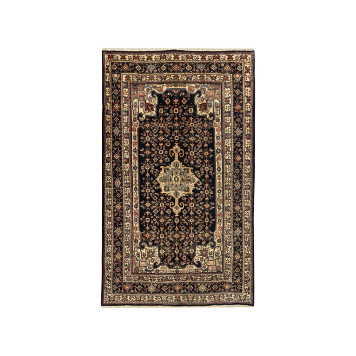Exquisite Bijar Hand-Knotted Wool Rug | Antique Navy Design